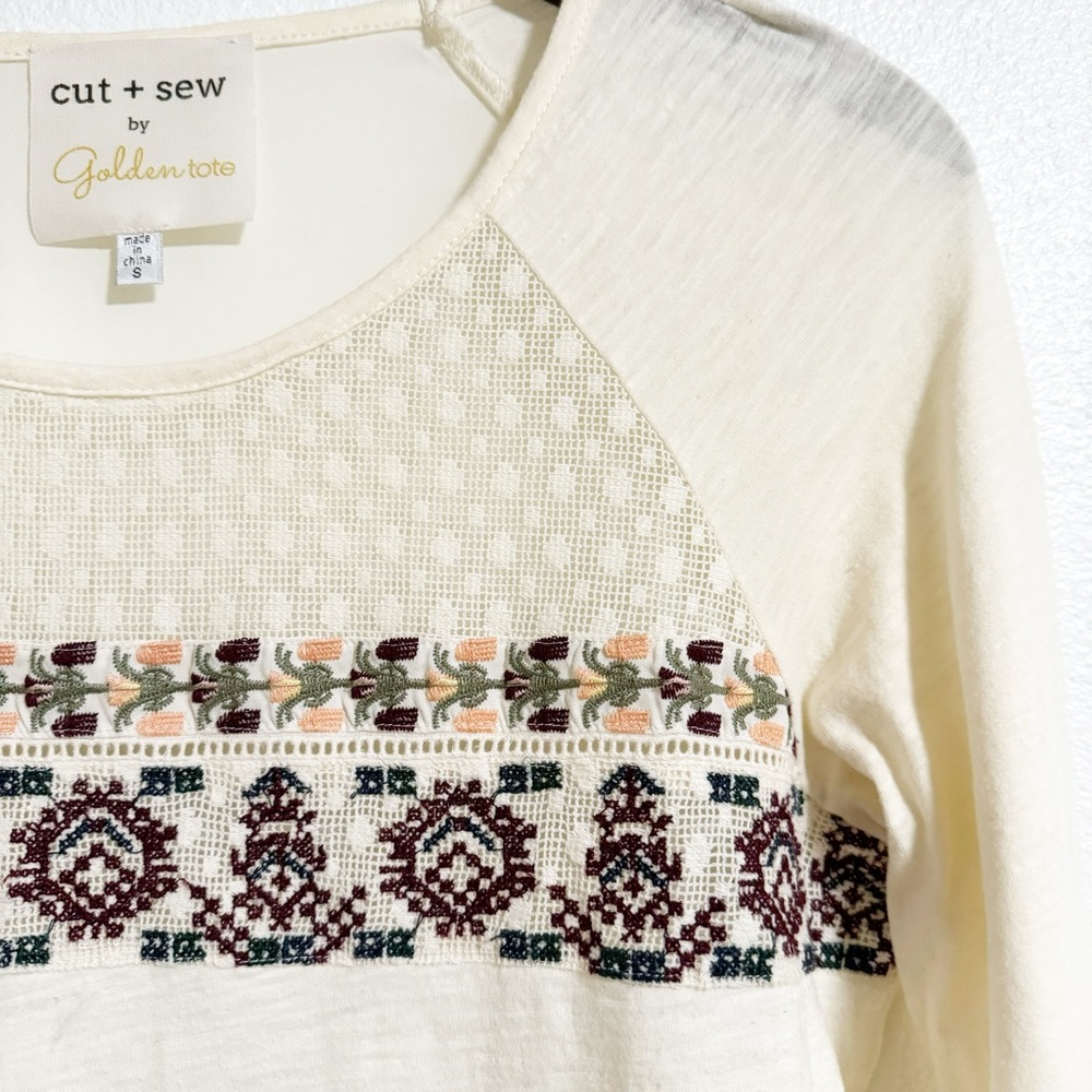 Cut + Sew Floral Embroidered Mixed Media Long Sleevet - Picture 6 of 11